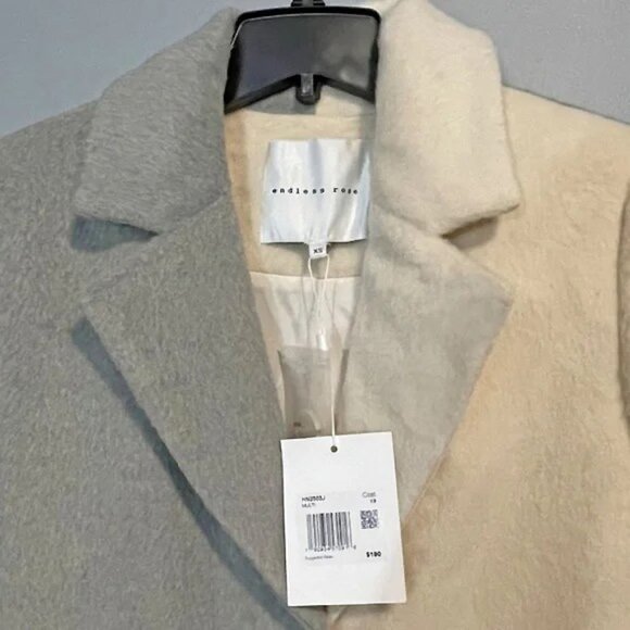 New Endless Rose Colorblock Midi Coat Ivory Grey XS $190 - Picture 4 of 6